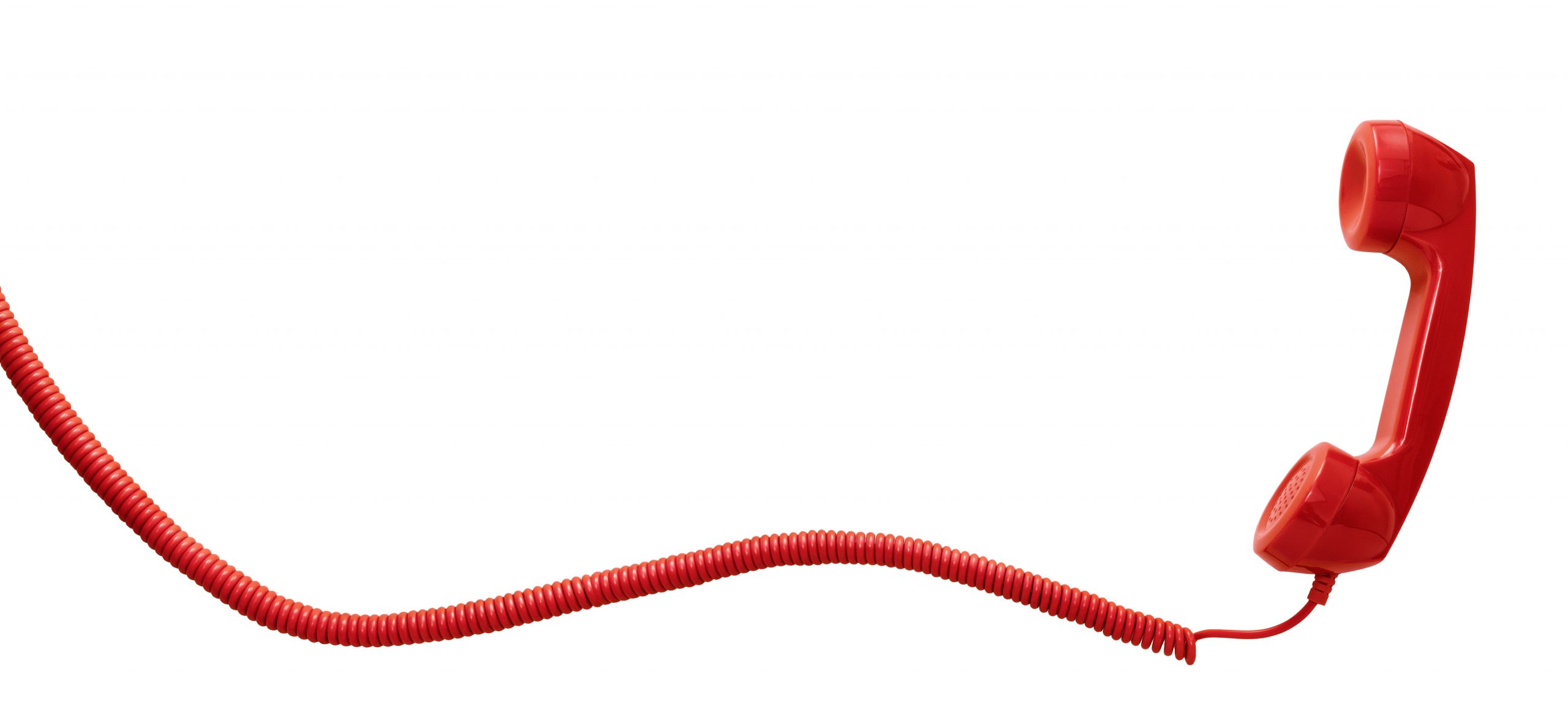Red vintage telephone handset isolated on white background with copy